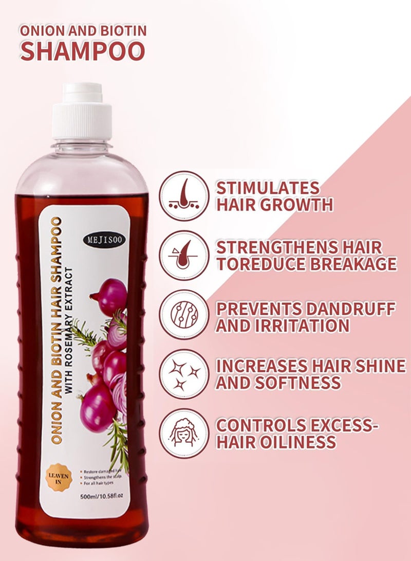 MEJISOO Biotin Onion Shampoo 500ml with Rosemary Extract - Help Hair Growth - For Dry Damaged Hair, Stimulates Growth, Strengthens Strands, Reduces Breakage, Anti-Dandruff, Controls Oil, Smooths & Shines, Sulfate-Free Formula - Image 5